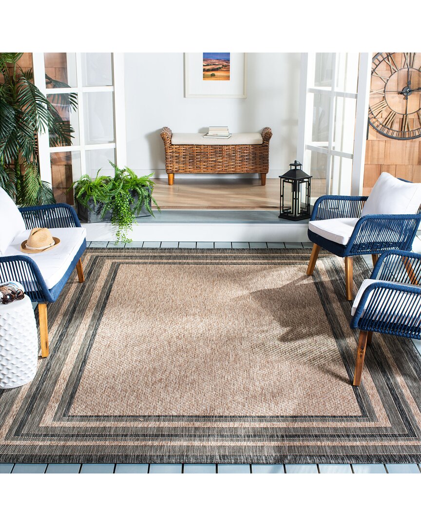 Safavieh Courtyard Duneblack Power-loomed Indoor/outdoor Rug In Brown