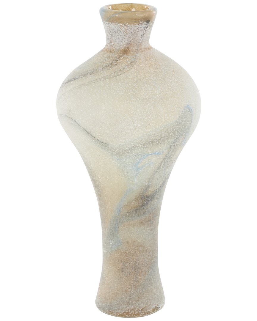 Peyton Lane Cream Glass Distressed Vase With Blue & Tan Texturing In White