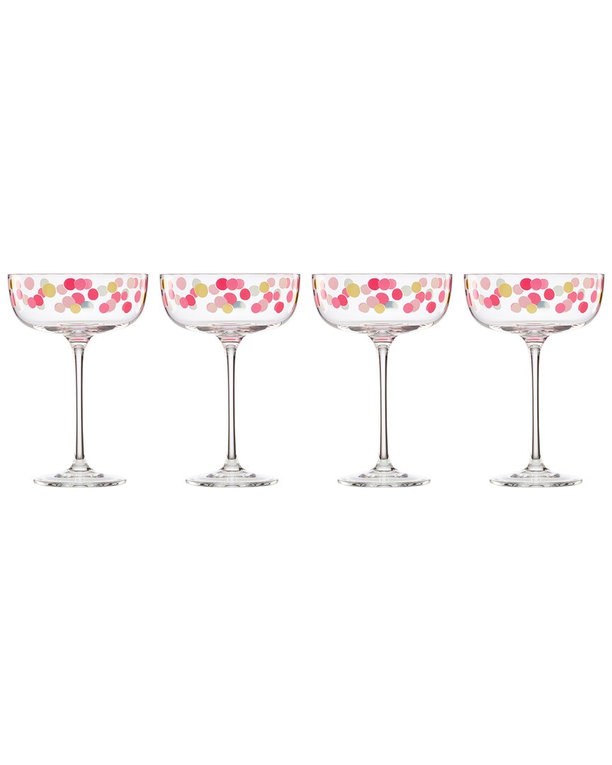 Kate Spade New York Set Of 4 It's Raining Pink Confetti Coupe Glasses