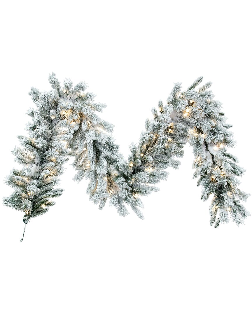 Vickerman 9ft Flocked Utica Fir Artificial Pre-lit Garland With 100 Warm White  Led Mini Lights In Green