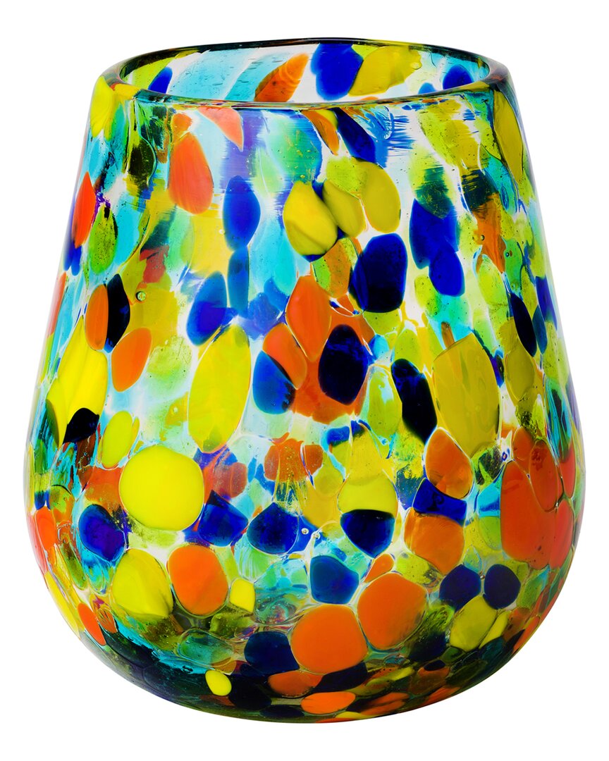 10 Strawberry Street Set Of 6 Carnival Stemless Wine Handblown Mexican Glasses In Multi