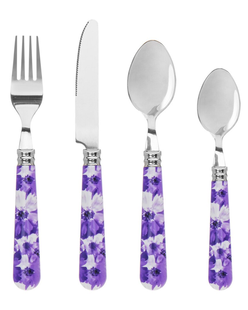 Godinger Floral Acrylic Flatware Set 16pcs, Service For 5 In Purple