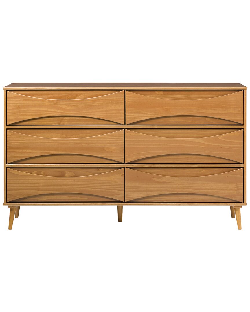 Walker Edison 58in 6-drawer Solid Wood Dresser With Curved Front Detail In Brown