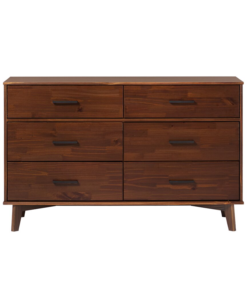 Walker Edison 6-drawer Modern Solid Wood Dresser With Metal Handles In Brown
