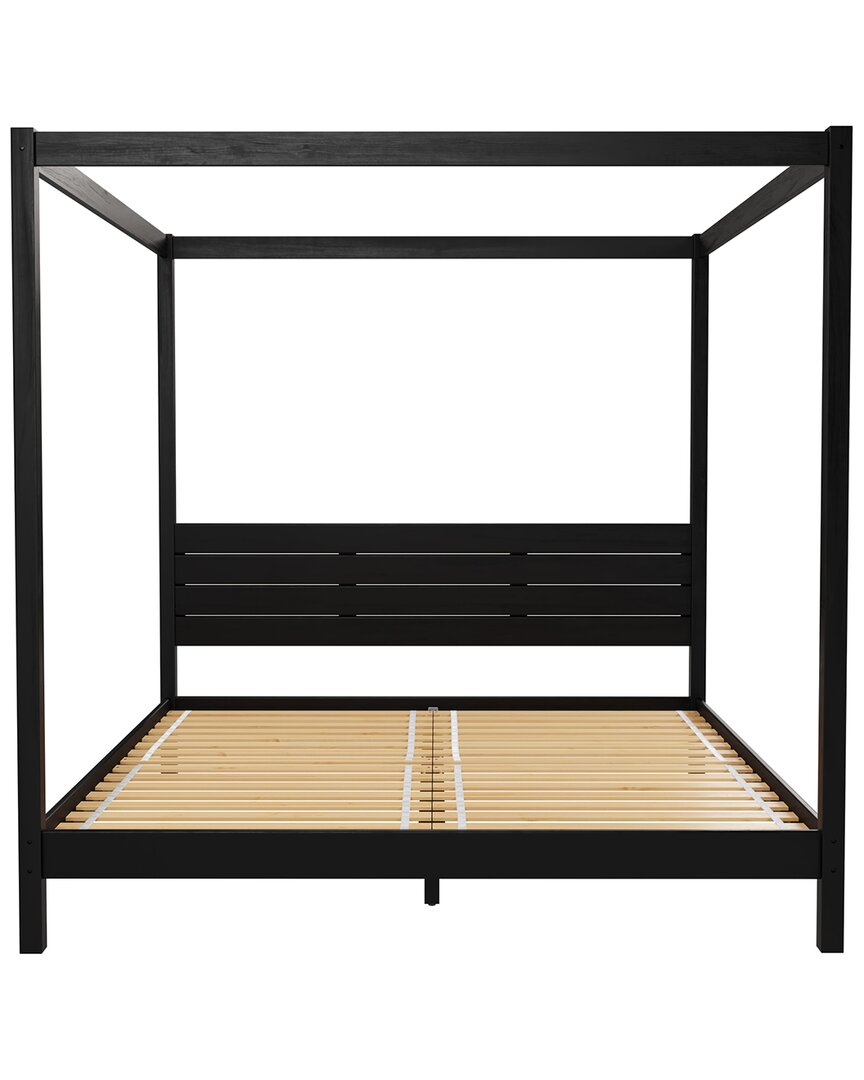 Walker Edison Minimalist Boho King Canopy Bed With Simple Headboard In Black