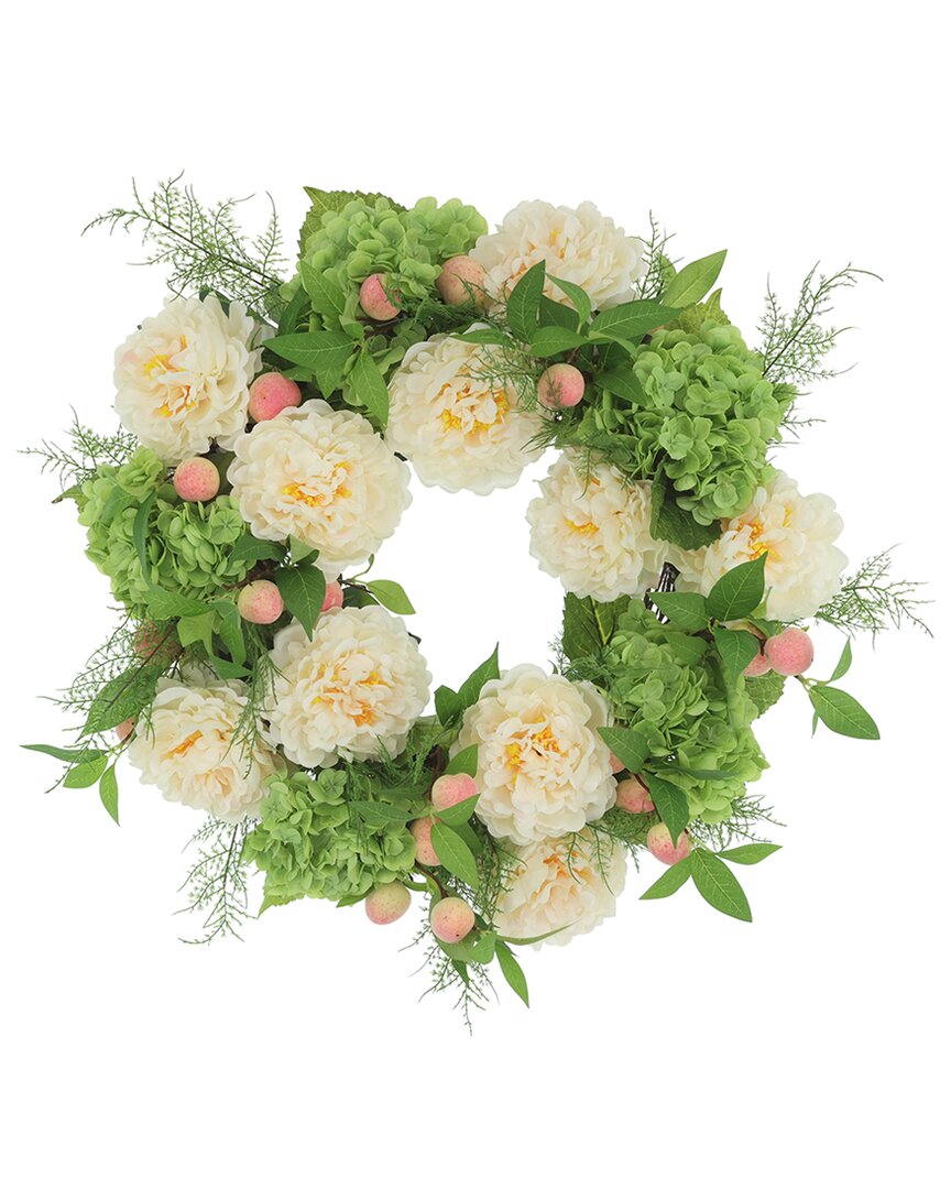Creative Displays 23in Spring Wreath With Real-touch Hydrangeas, Peonies & Peaches