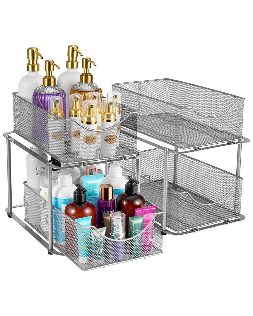 Sorbus Set Of 2 Mesh 2 Tier Silver Under Sink Organizers In Gray