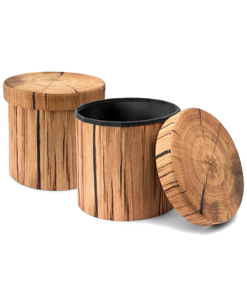 Sorbus Set Of 2 Tree Stump 15in Storage Ottomans