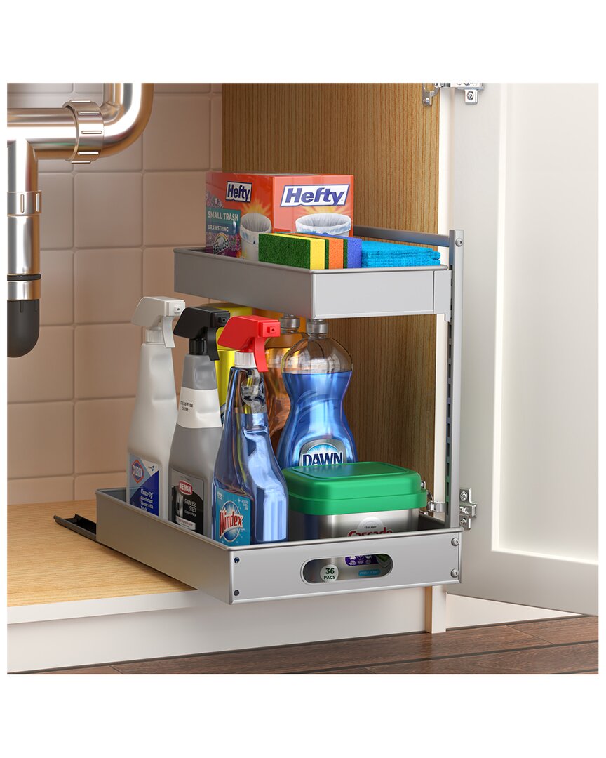 Sorbus Under Sink Silver Organizer With Sliding Tracks