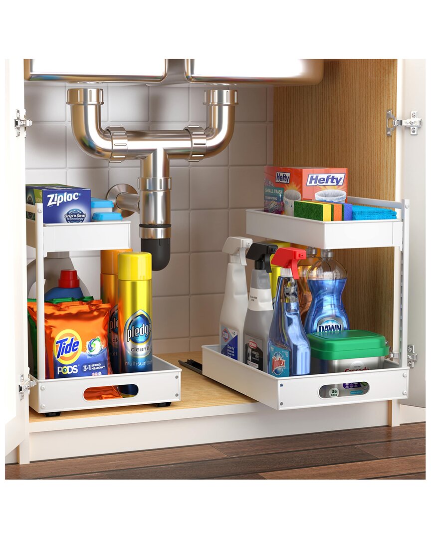 Sorbus Set Of 2 Under Sink White Organizer With Sliding Tracks