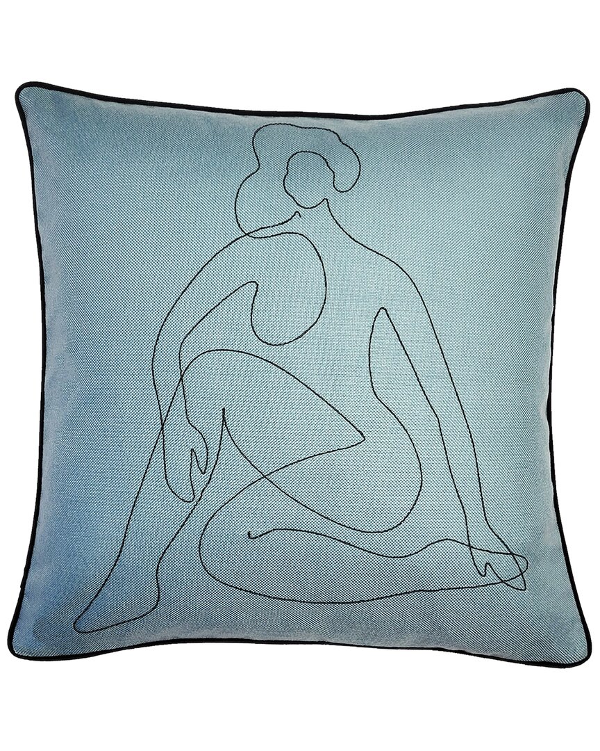 Edie Home Edie@home Embroidered Relaxed Figure Pillow Cover In Blue