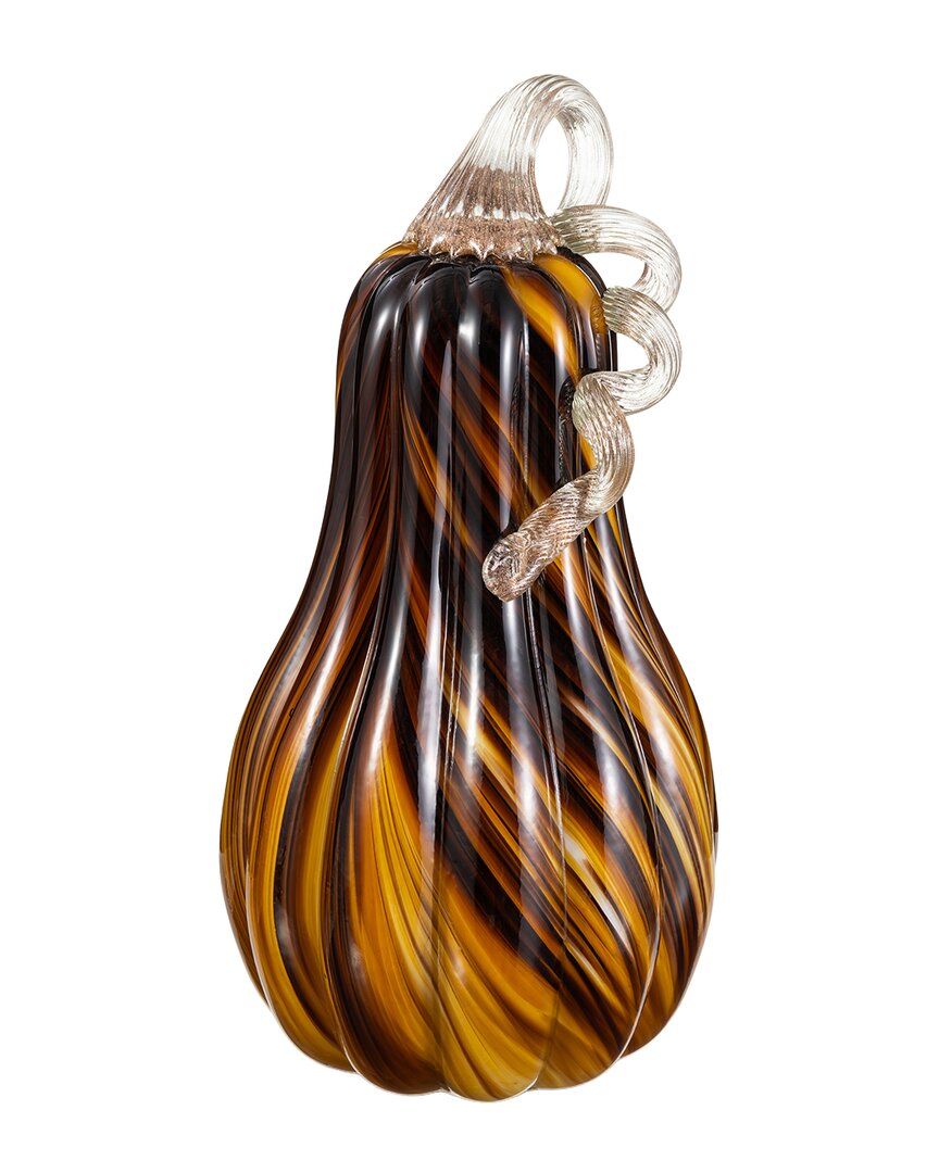 Glitzhome Handmade Striped Large Glass Gourd In Brown