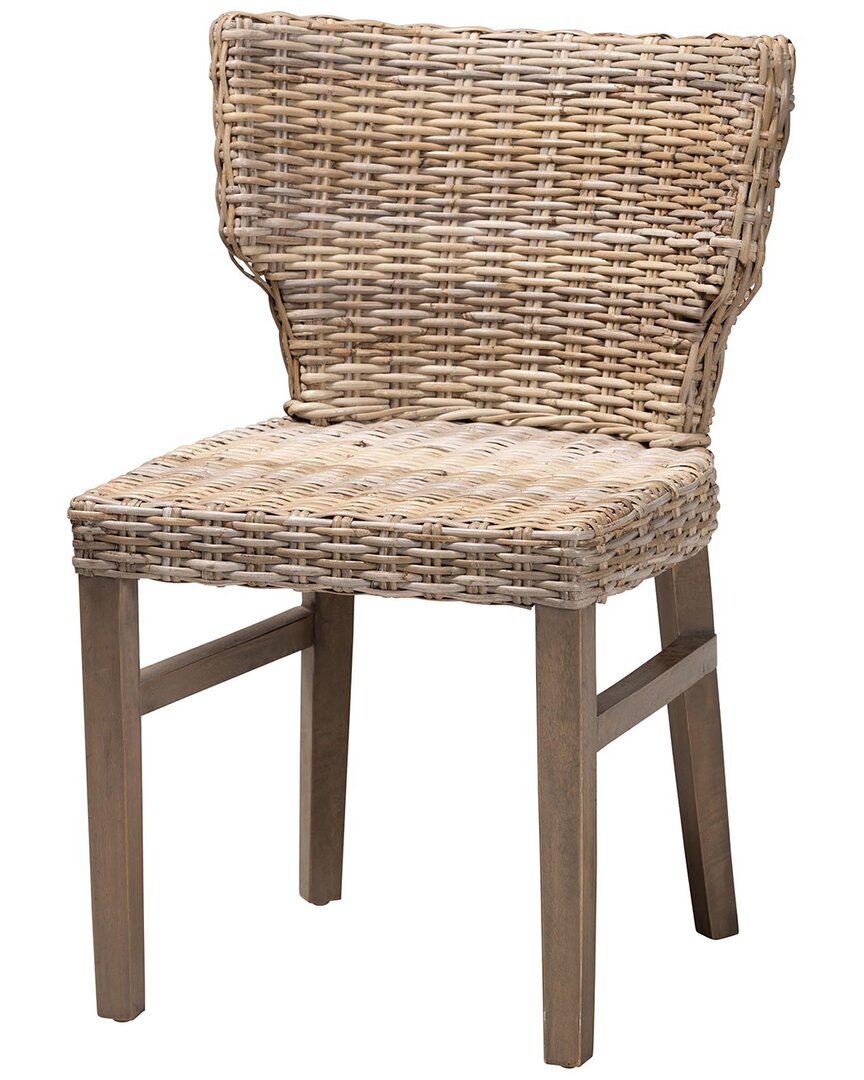 Baxton Studio Enver Modern Bohemian Grey Rattan And Brown Wood 2-piece Dining Chair Set