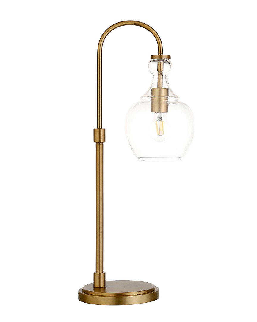 Abraham + Ivy Harrison Brass Arc Table Lamp With Clear Glass Shade In Gold