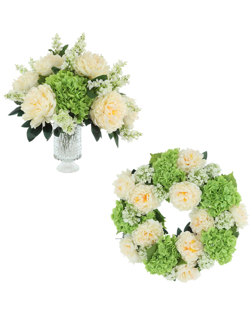 Creative Displays 22in Spring Wreath & Centerpiece With Real-touch Hydrangeas & Peonies In Multi