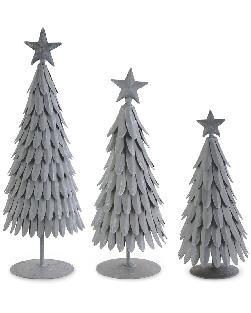 K & K INTERIORS K&K INTERIORS SET OF 3 WEATHERED METAL TREES WITH STAR TOPS