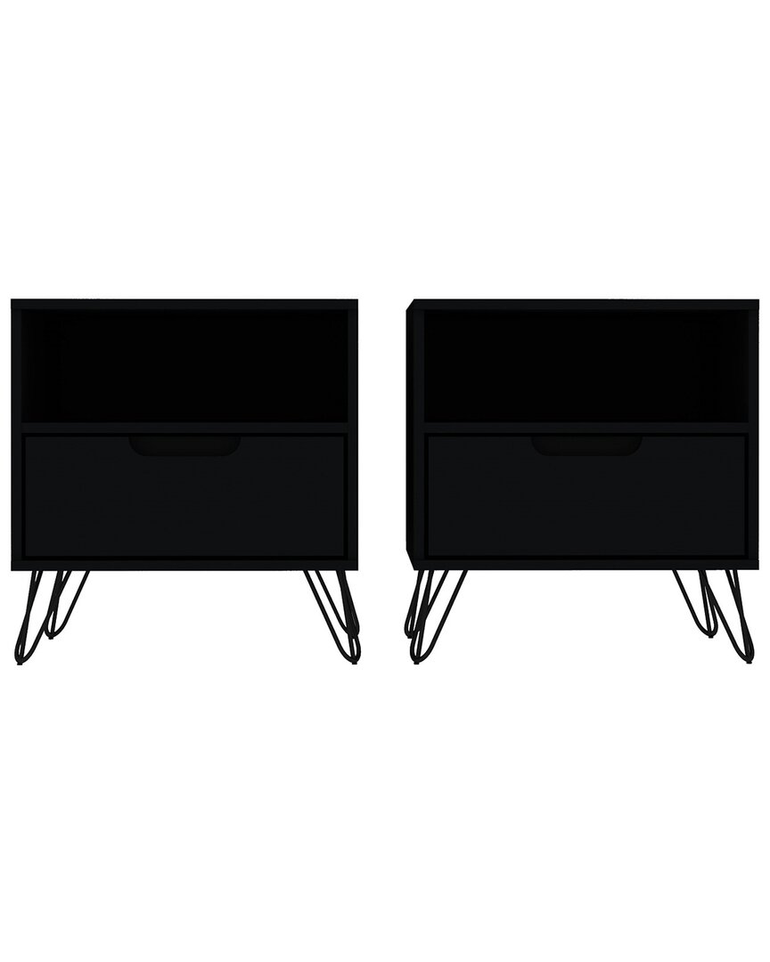 Manhattan Comfort Rockefeller Nightstand 2.0 Set Of 2 In Black
