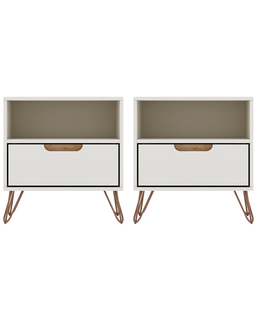 Manhattan Comfort Set Of 2 Rockefeller Nightstands In Off-white