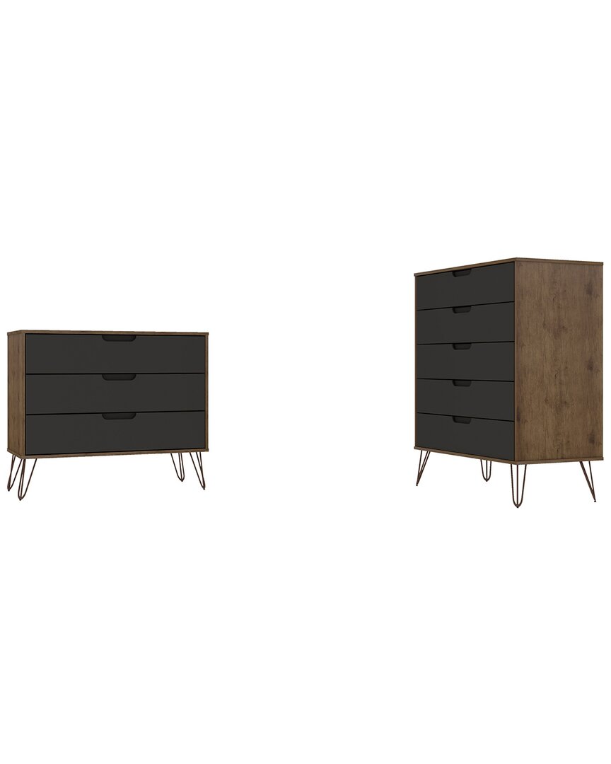 Manhattan Comfort Rockefeller Tall 5-drawer Dresser And Standard 3-drawer Dresser In Natural