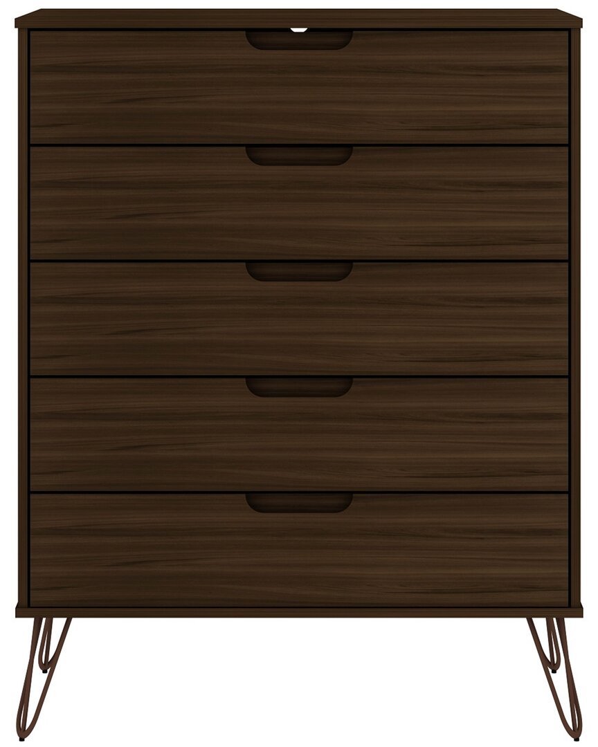 Manhattan Comfort Rockefeller 5-drawer Tall Dresser In Brown