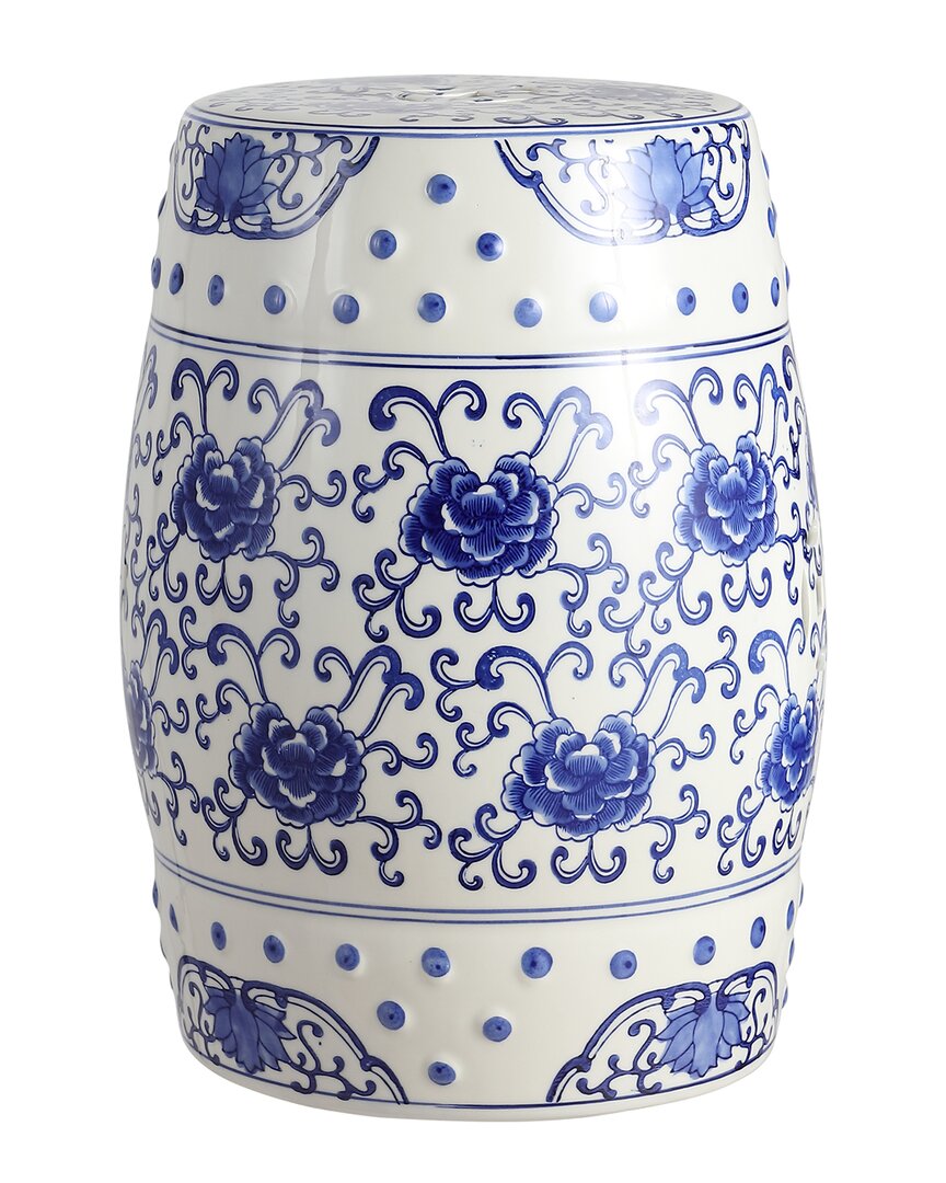 Jonathan Y Designs Jonathan Y Lotus Flower Chinoiserie Ceramic Drum Garden Stool In Blue