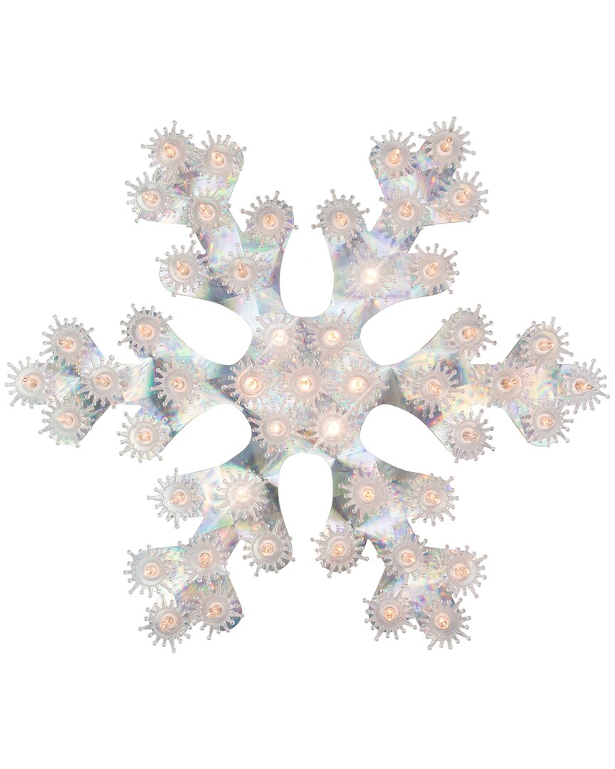 Northlight Lighted Holographic Snowflake Christmas Window Decoration, 12" In Silver