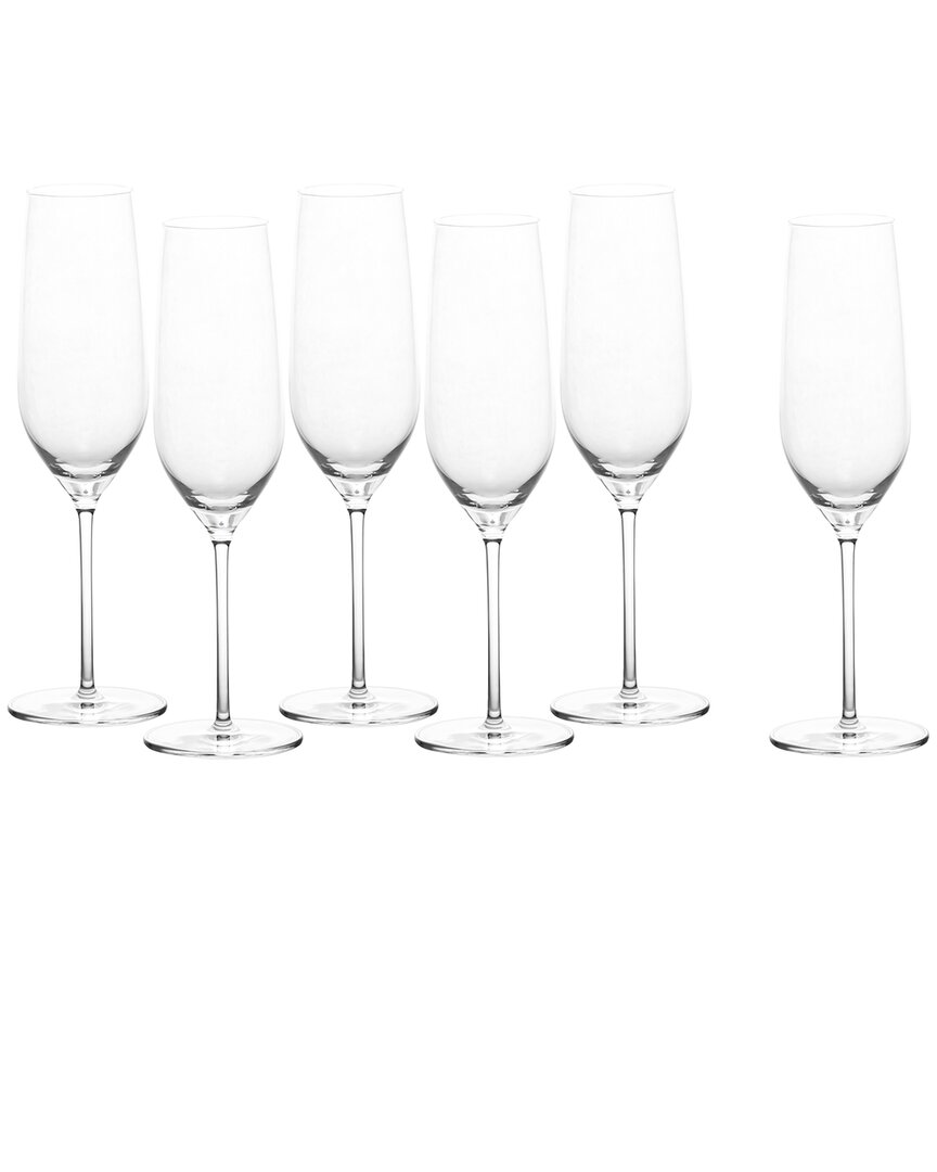 Zwiesel Glas Set Of 6 Forte 7.7oz Champagne Flutes In Transparent