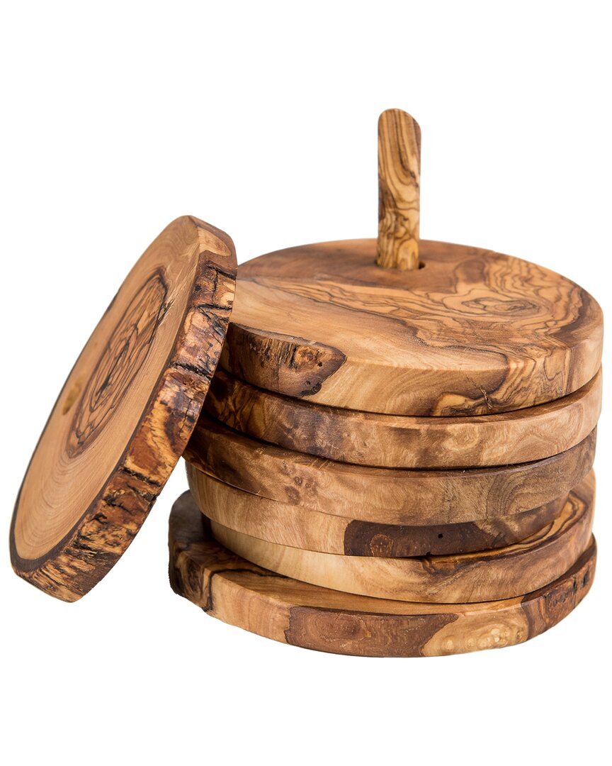 Lipper International Olive Wood Coaster Set In Brown