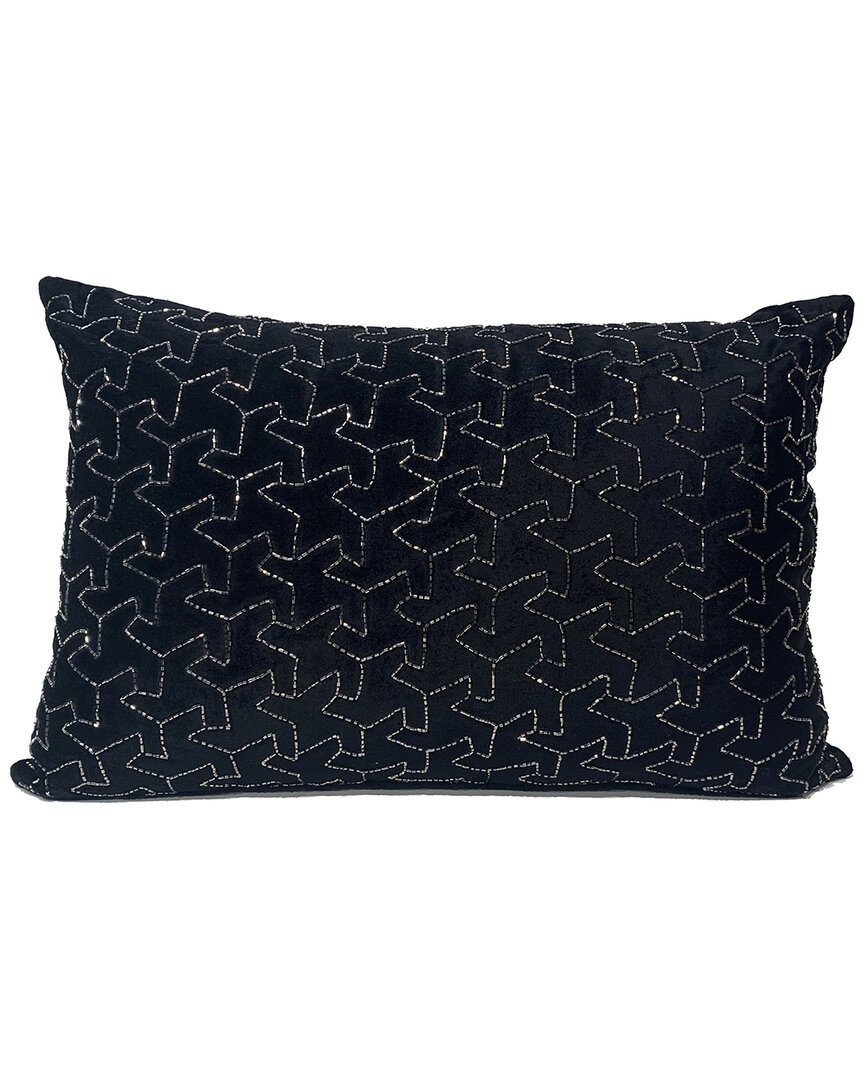 Harkaari Geometric Heavily Embellished Velvet Throw Pillow In Black