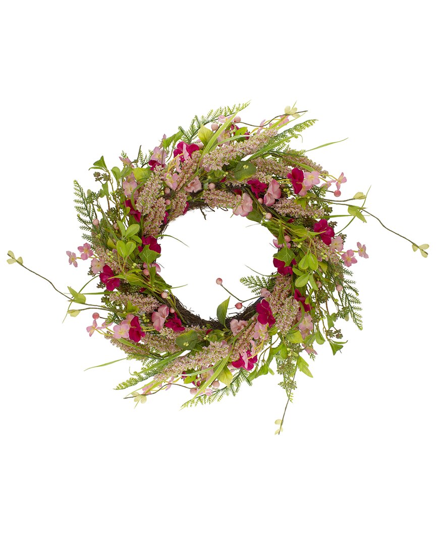 Northlight 21in Spring Floral Foliage & Berry Twig Wreath In Pink