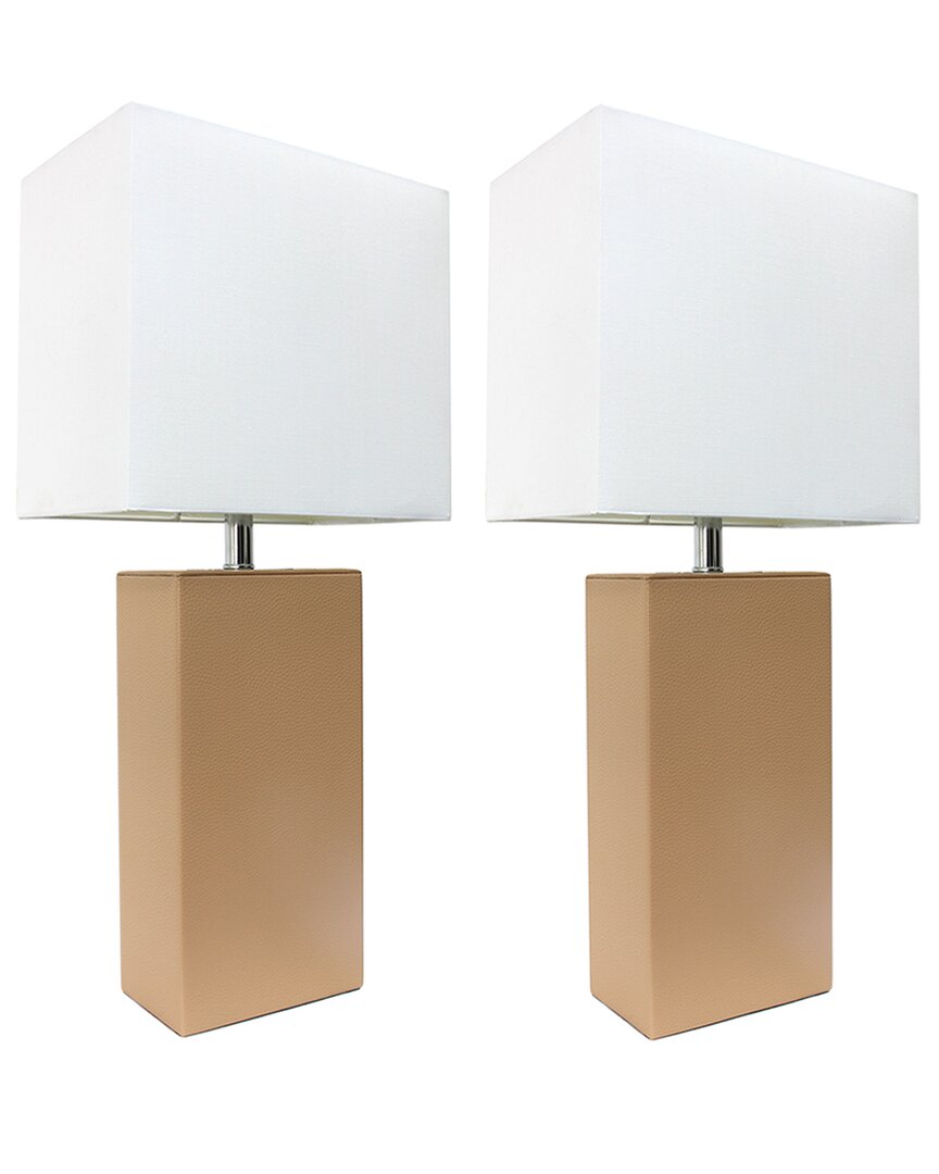 Lalia Home Laila Home 2pk Modern Leather Table Lamps With White Fabric Shades In Beige