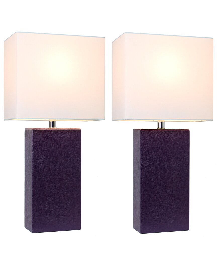 Lalia Home Laila Home 2pk Modern Leather Table Lamps With White Fabric Shades In Purple