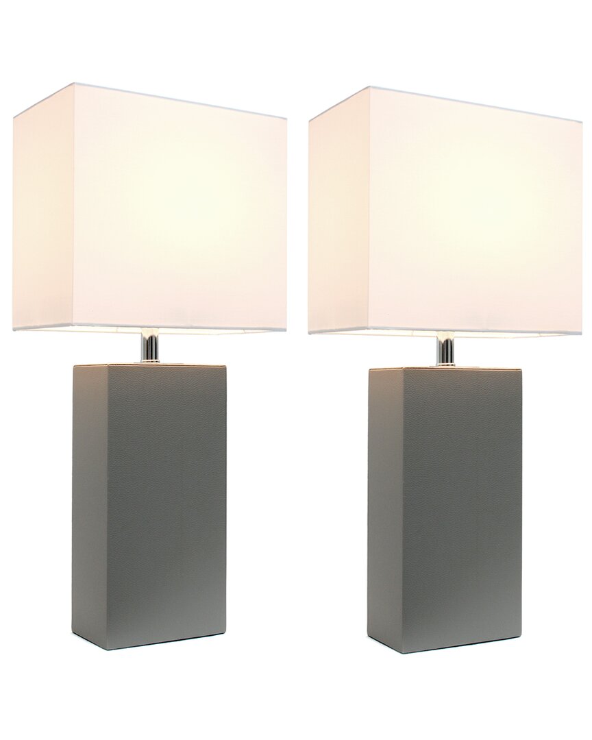 Lalia Home Laila Home Set Of 2 Leather Table Lamps In Gray