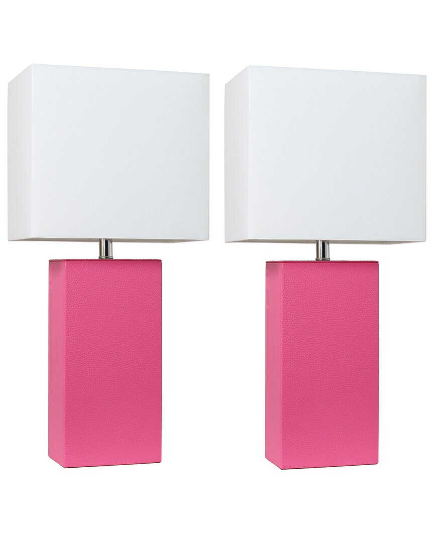 Lalia Home Laila Home 2pk Modern Leather Table Lamps With White Fabric Shades In Pink
