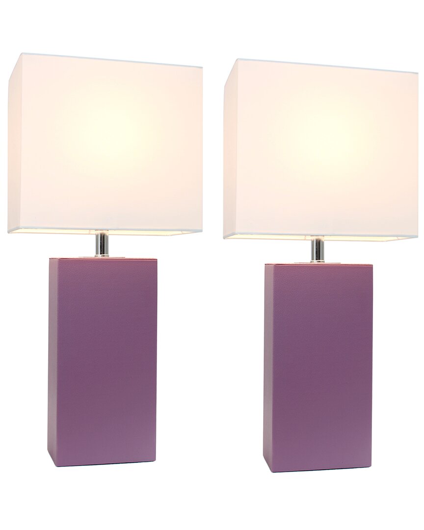Lalia Home Laila Home 2pk Modern Leather Table Lamps With White Fabric Shades In Lilac