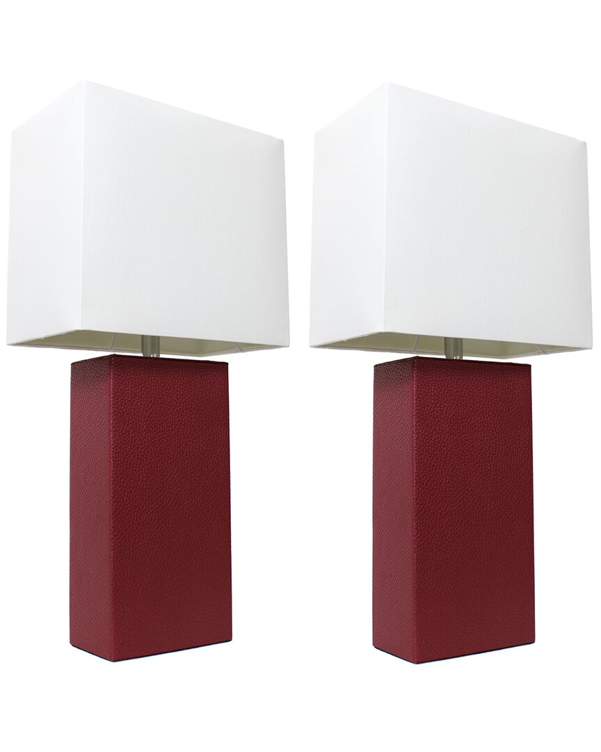 Lalia Home Laila Home 2pk Modern Leather Table Lamps With White Fabric Shades In Red