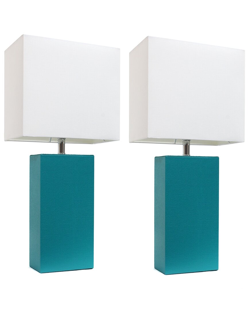 Lalia Home Laila Home 2pk Modern Leather Table Lamps With White Fabric Shades In Teal