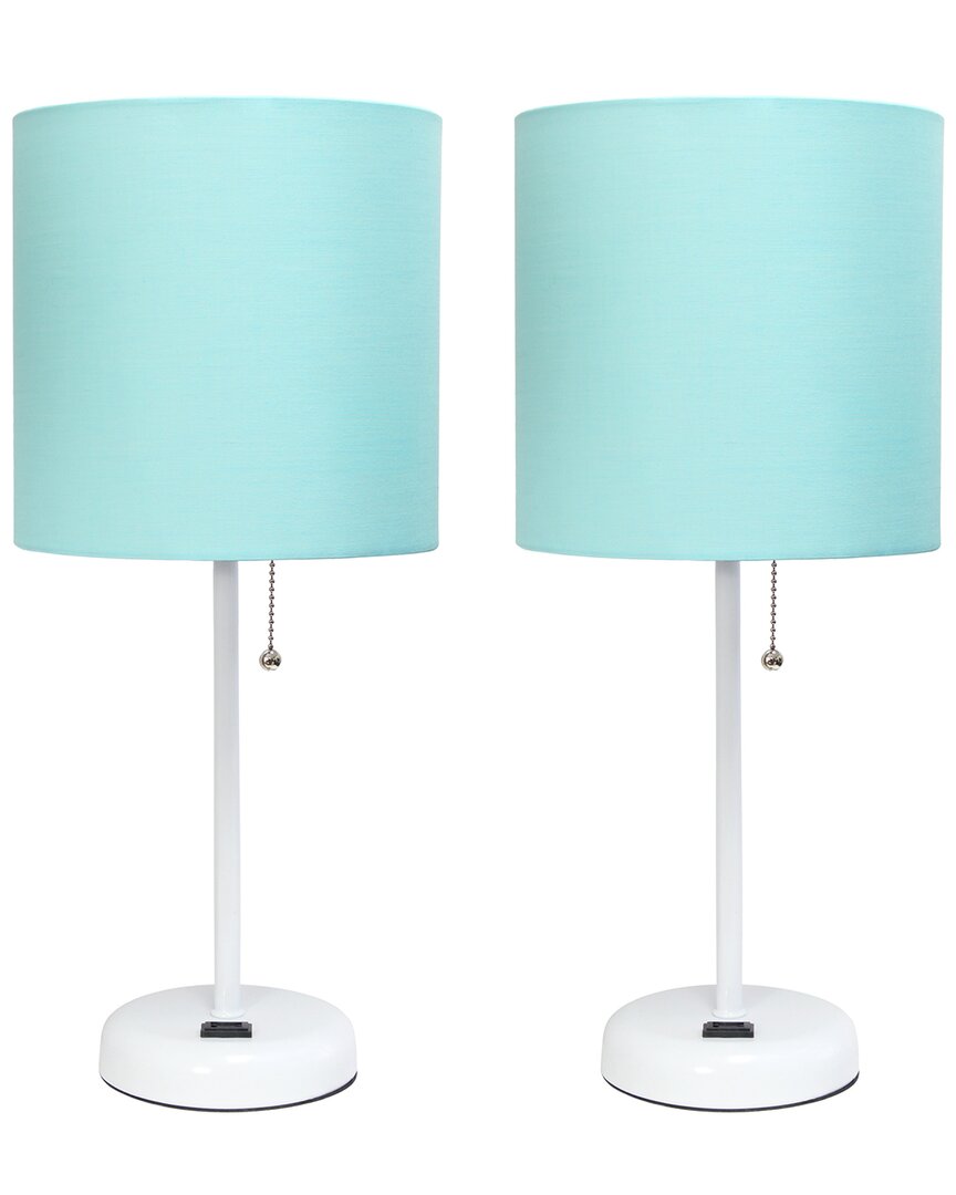Lalia Home Laila Home White Stick Lamp With Charging Outlet And Fabric Shade 2pk Set