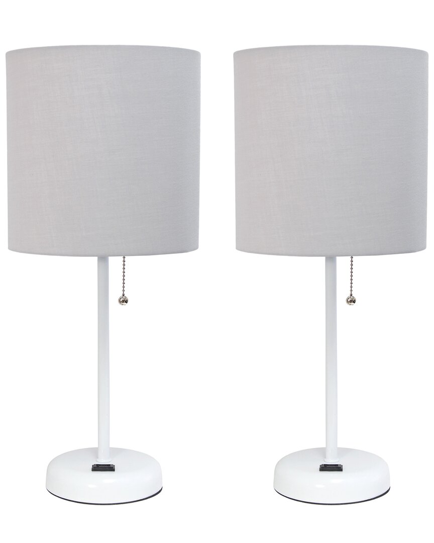 Lalia Home Laila Home White Stick Lamp With Charging Outlet And Fabric Shade 2pk Set