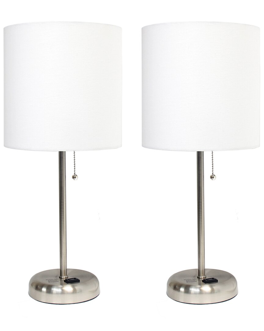 Lalia Home Laila Home Brushed Steel Stick Lamp With Charging Outlet And Fabric Shade 2pk Set In Brown