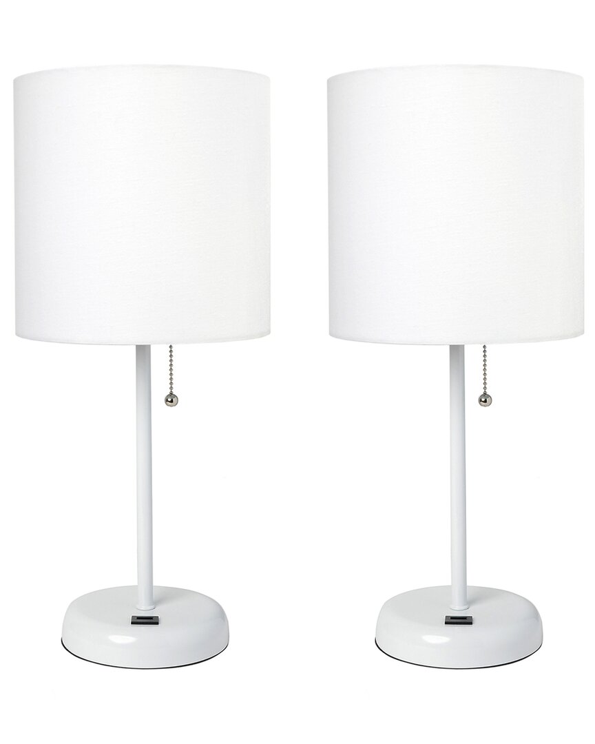 Lalia Home Laila Home White Stick Lamp With Usb Charging Port And Fabric Shade 2pk Set In White