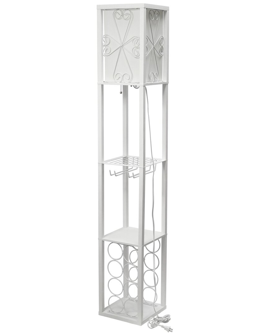 Lalia Home Laila Home Floor Lamp Etagere Organizer Storage Shelf And Wine Rack With Linen Shade In White