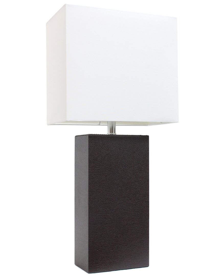 Shop Lalia Home Modern Leather Table Lamp With White Fabric Shade In Brown