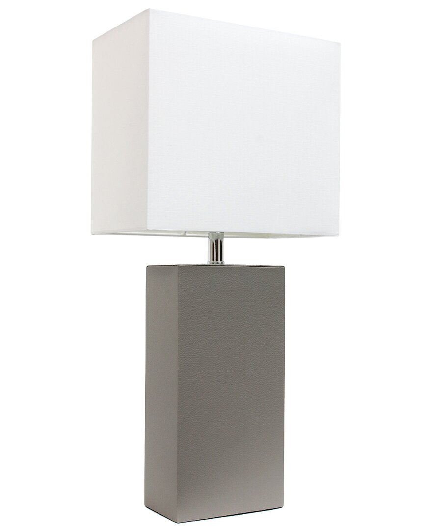 Lalia Home Laila Home Modern Leather Table Lamp With White Fabric Shade In Gray