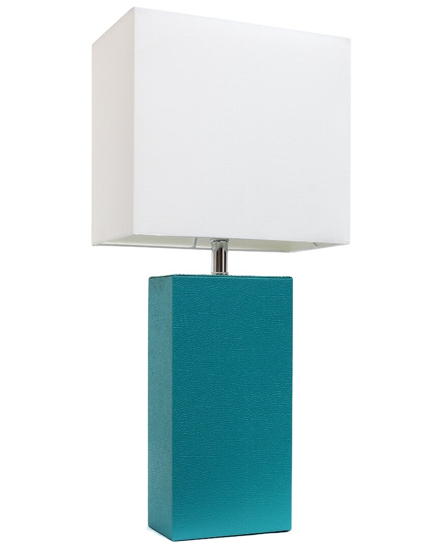 Lalia Home Laila Home Modern Leather Table Lamp With White Fabric Shade In Teal