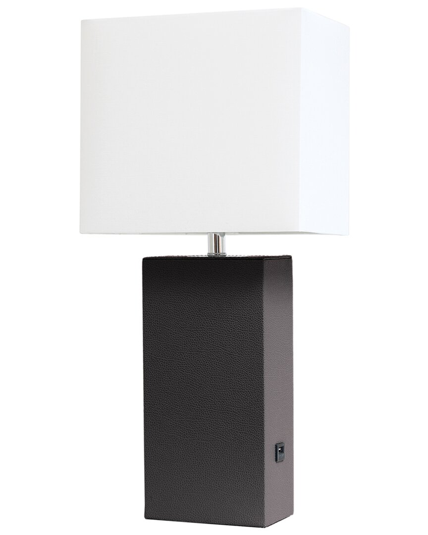 Lalia Home Laila Home Modern Leather Table Lamp With Usb And White Fabric Shade In Brown