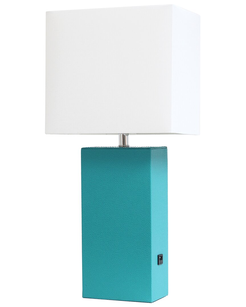 Lalia Home Laila Home Modern Leather Table Lamp With Usb And White Fabric Shade In Teal