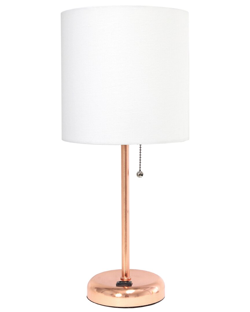 Lalia Home Laila Home Rose Gold Stick Lamp With Charging Outlet And Fabric Shade