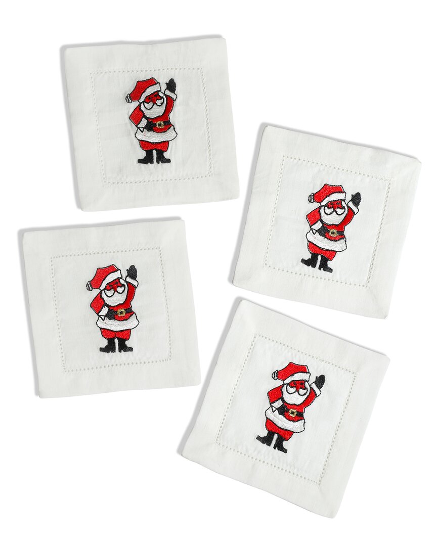 Tiramisu Set Of 4 Jolly Santa Cocktail Napkins In Red