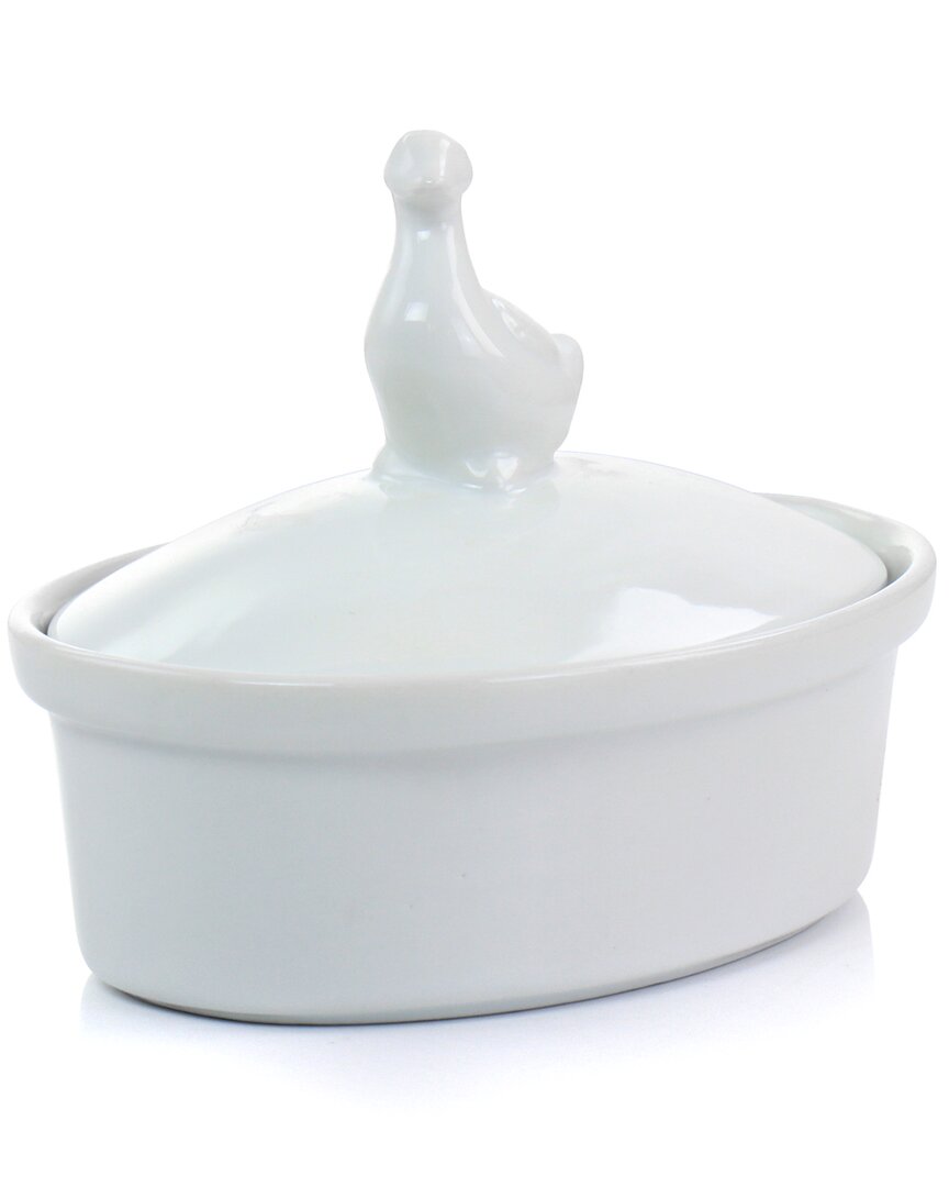 Martha Stewart 5.7in Oval Ceramic Goose Container With Lid In White